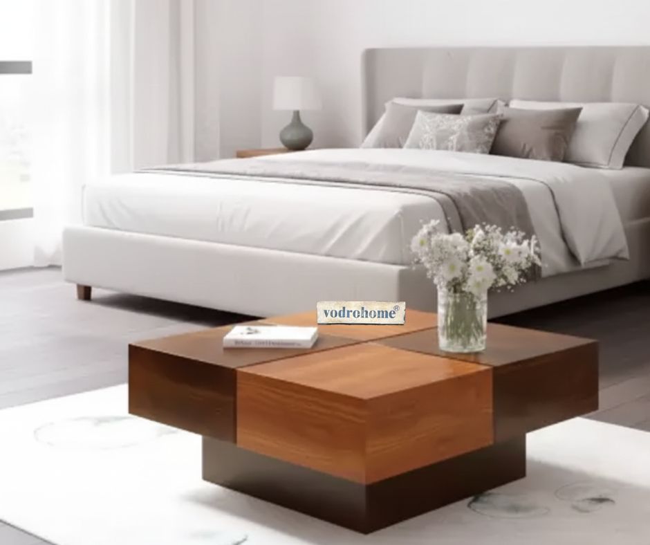 vodrohome Sheesham Wood Square Coffee Table for Living Room Teak Finish – Pedestal Tea table Hall Teapoy Sofa Matching Centre Table Stylish C#008