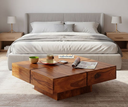 vodrohome Sheesham Wood Square Coffee Table for Living Room Teak Finish – Pedestal Tea table Hall Teapoy Sofa Matching Centre Table Stylish C#008