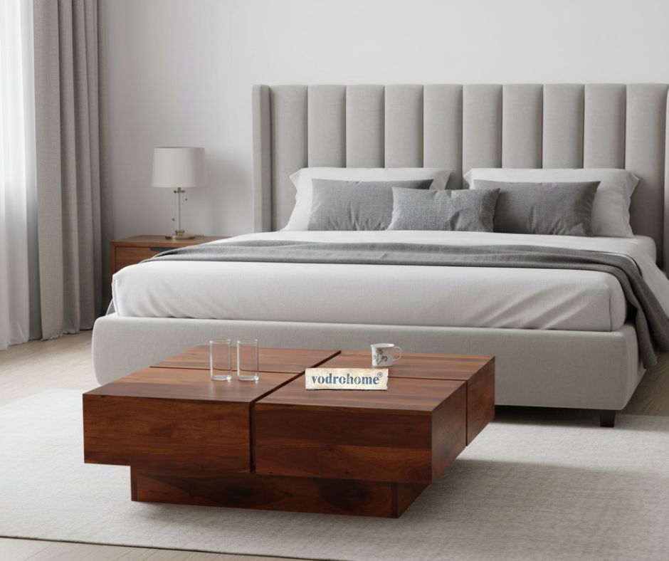 vodrohome Sheesham Wood Square Coffee Table for Living Room Teak Finish – Pedestal Tea table Hall Teapoy Sofa Matching Centre Table Stylish C#008
