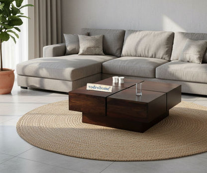 vodrohome Sheesham Wood Square Coffee Table for Living Room Teak Finish – Pedestal Tea table Hall Teapoy Sofa Matching Centre Table Stylish C#008