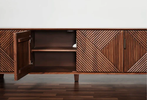 Vodrohome luxury tv unit cabinet with geometrical design– solid sheesham wood tvc– tv consol table with set up box shelf  TV#014 - vodrohome
