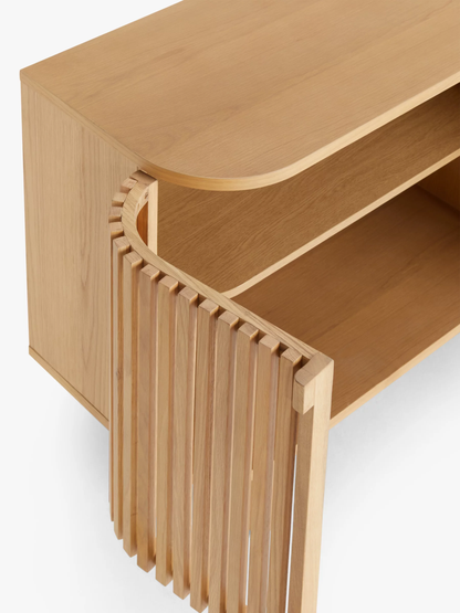vodrohome modern tv unit cabinet natural finish – solid mango wood slatted tvc – tv consol table with set up box with storage  TV#030