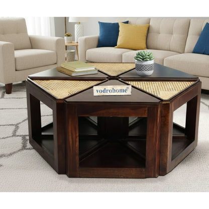 vodrohome– sheesham wood cane coffee table – multifunctional center table - octagonal sofa table – cane end table – rattan cane side table – sheesham wood stool C#051