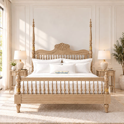 Vodrohome Georgia Solid Wood Poster Bed With Carving B#027