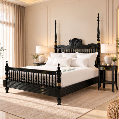 Vodrohome Georgia Solid Wood Poster Bed With Carving B#027