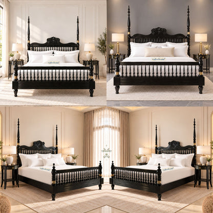 Vodrohome Georgia Solid Wood Poster Bed With Carving B#027