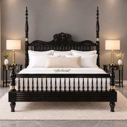 Vodrohome Georgia Solid Wood Poster Bed With Carving B#027