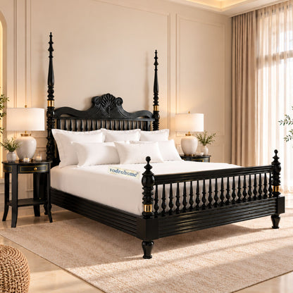 Vodrohome Georgia Solid Wood Poster Bed With Carving B#027