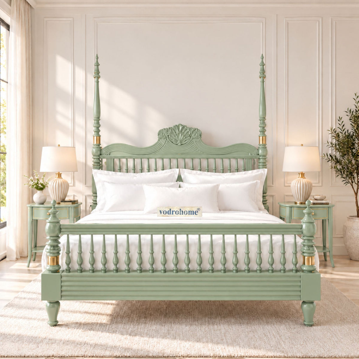 Vodrohome Georgia Solid Wood Poster Bed With Carving B#027
