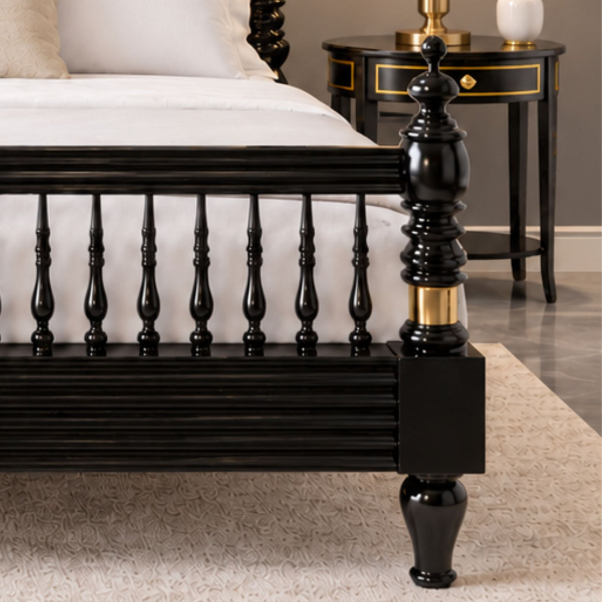 Vodrohome Georgia Solid Wood Poster Bed With Carving B#027