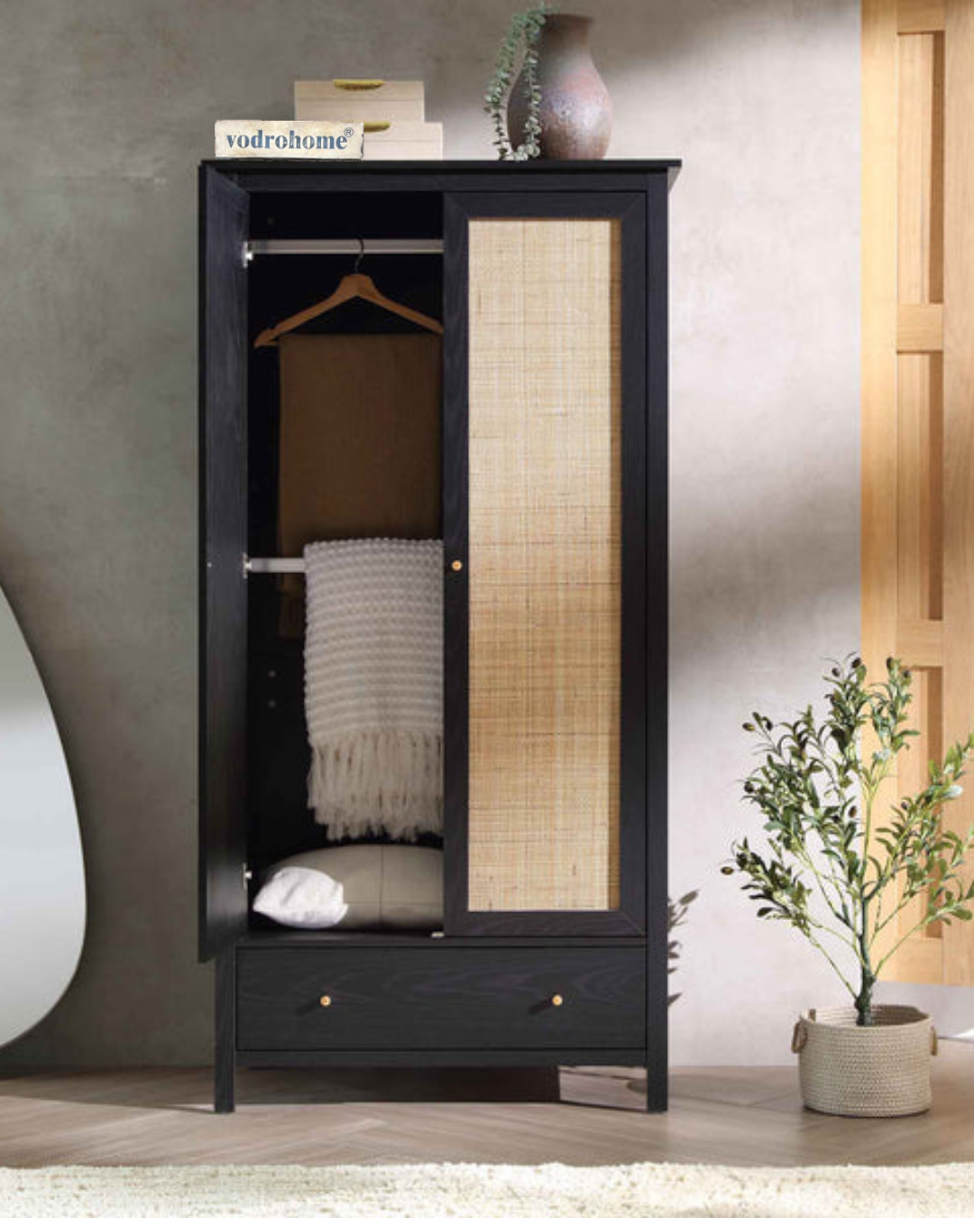 Vodrohome Woven Rattan Compact Double Closet wardrobe – almirah 93 W x 55 D x 185 H cm AB#003