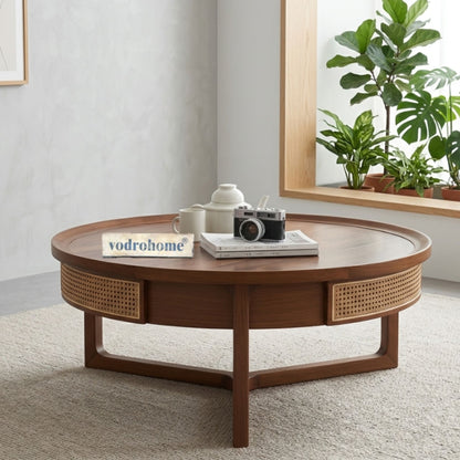 vodrohome Rattan Coffee Table With Drawer – cane center table with for storage – bohemian solid mango wood coffee table for office and living room C#083