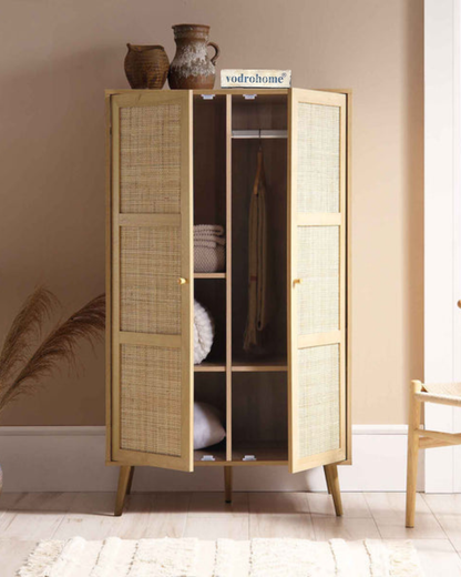 Vodrohome Woven Rattan Compact Double Closet wardrobe – almirah 80 W x 55 D x 139 H cm AB#002