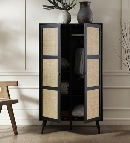 Vodrohome Woven Rattan Compact Double Closet wardrobe – almirah 80 W x 55 D x 139 H cm AB#002