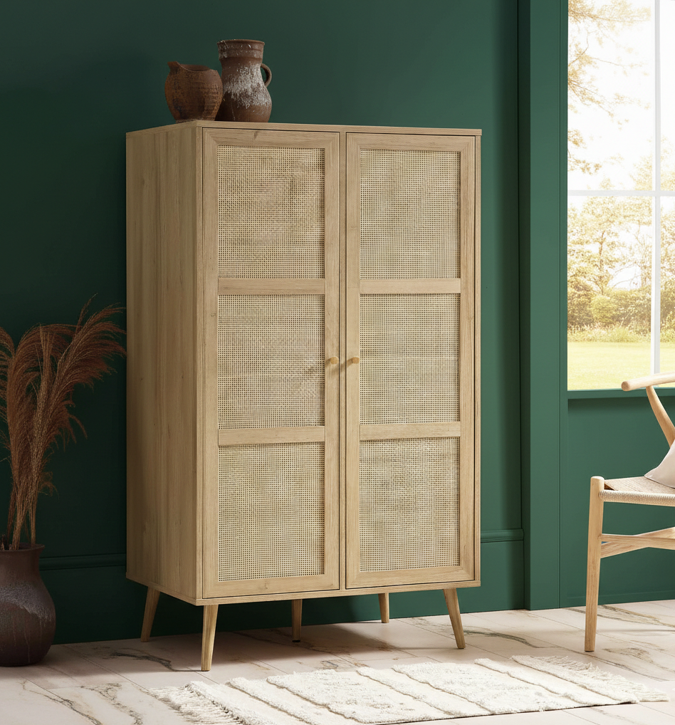 Vodrohome Woven Rattan Compact Double Closet wardrobe – almirah 80 W x 55 D x 139 H cm AB#002