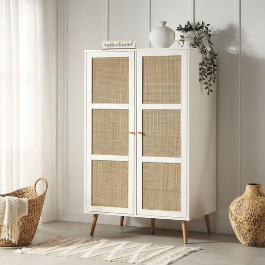 Vodrohome Woven Rattan Compact Double Closet wardrobe – almirah 80 W x 55 D x 139 H cm AB#002