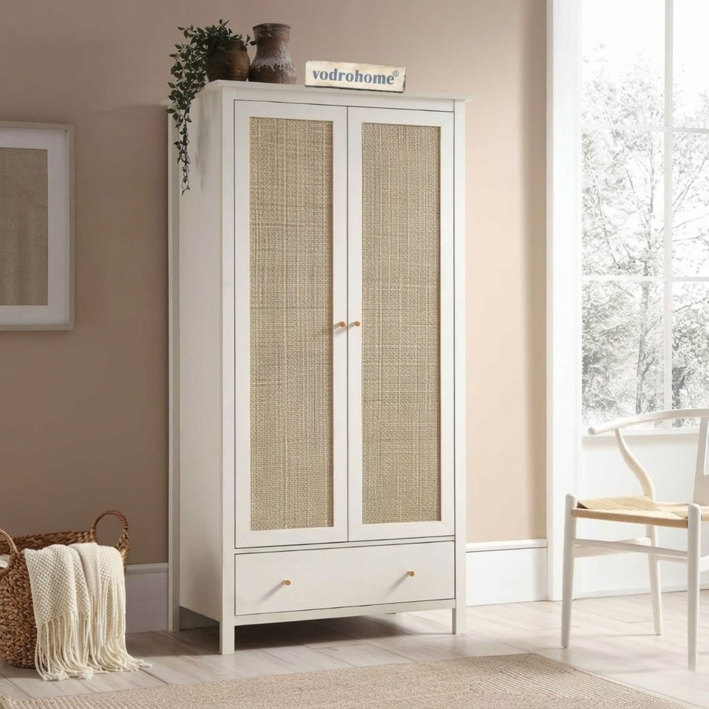 Vodrohome Woven Rattan Compact Double Closet wardrobe – almirah 93 W x 55 D x 185 H cm AB#003