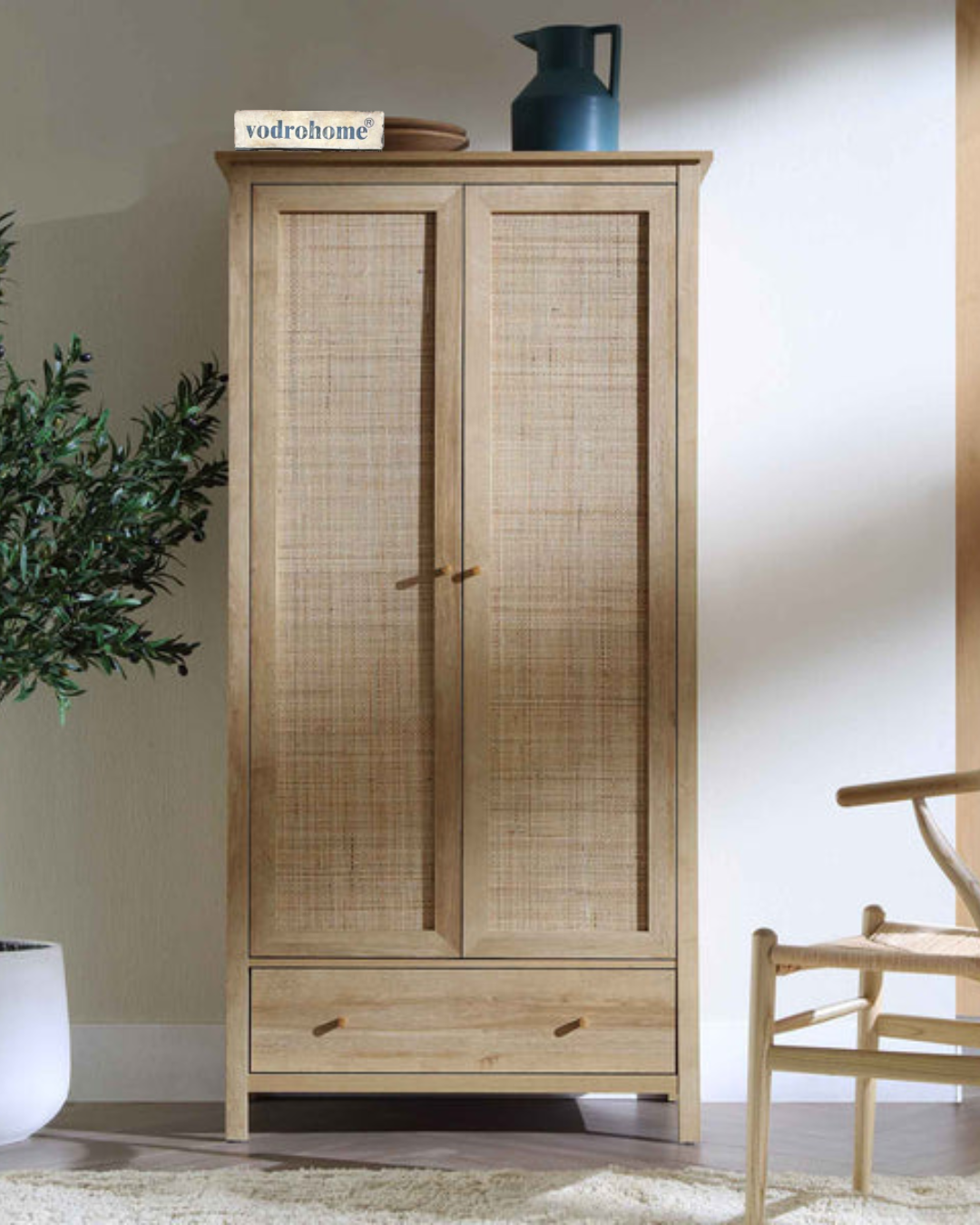 Vodrohome Woven Rattan Compact Double Closet wardrobe – almirah 93 W x 55 D x 185 H cm AB#003
