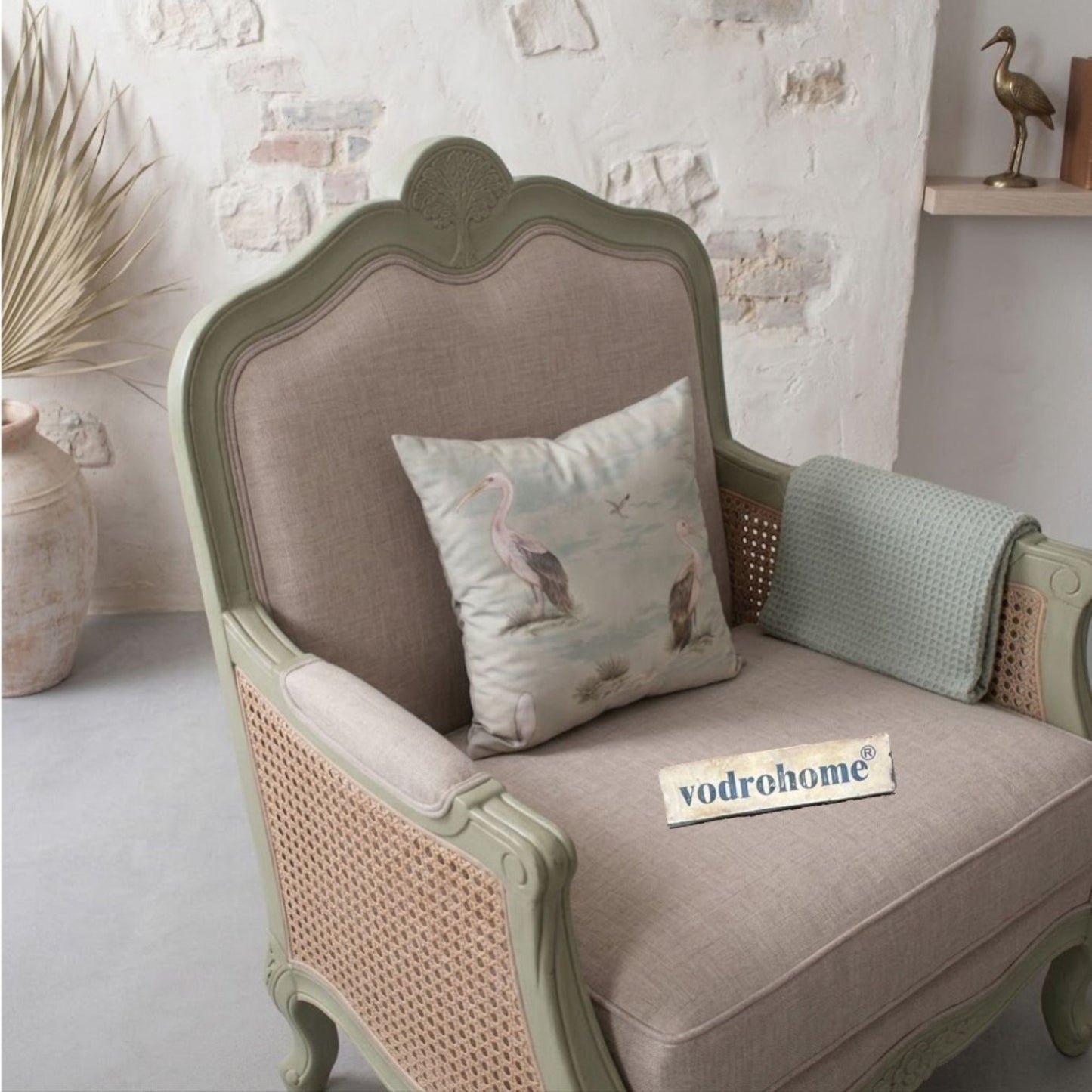 vodrohome single seater rattan cane sofa with wooden frame sage green finish-summer garden sofa SO#008
