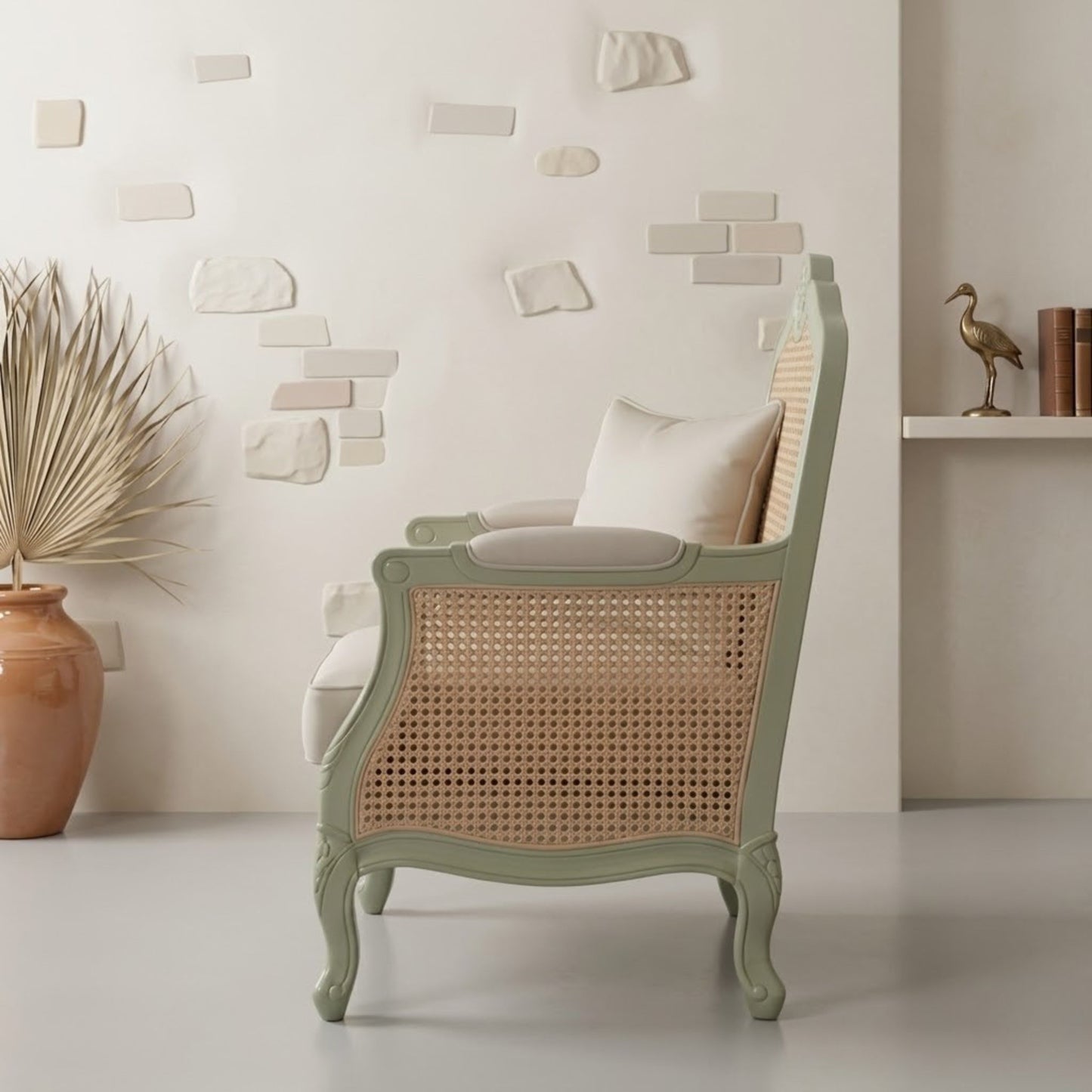 vodrohome single seater rattan cane sofa with wooden frame sage green finish-summer garden sofa SO#008