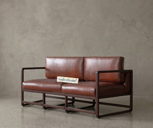 Vodrohome two seater sofa with metal frame with delicate curves | leatherette lounge sofa | sofa for living area SO#007