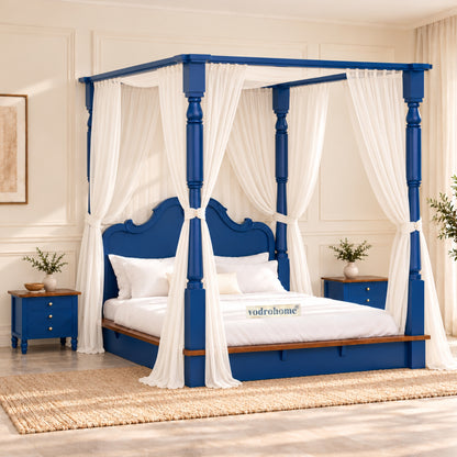 Vodrohome florina solid acacia wood poster bed – egyptian blue canopy bed – pedestal coat B#025