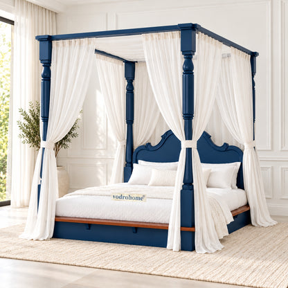 Vodrohome florina solid acacia wood poster bed – egyptian blue canopy bed – pedestal coat B#025