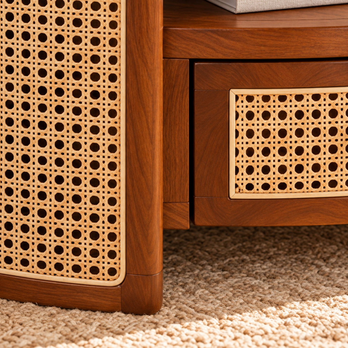 vodrohome rattan coffee table with drawer – cane center table with shelf for storage – bohemian solid mango wood coffee table for office and living room C#054 Variation