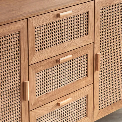 Vodrohome solid wood mango crockery unit - summer garden dresser with drawers – rattan cane side board. CM  SB#008