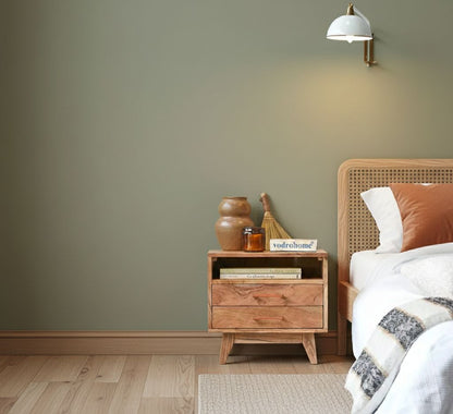 Vodrohome Acacia wood bedside table with 2 drawers and an open compartment  –modern style night stand 48x35x45 cm  S#012