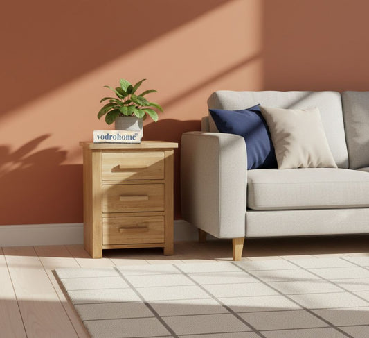 Vodrohome Solid Acacia wood night stand table modern - three drawers bed side table 47x42x60 cm  S#030