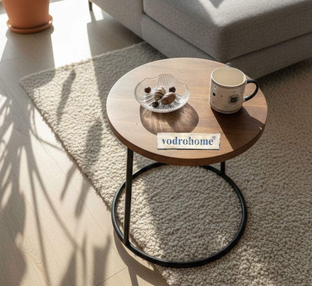 Vodrohome charcoal rattan cane side table with glass top – end table - set of three side table  – wood and cane nesting table S#048