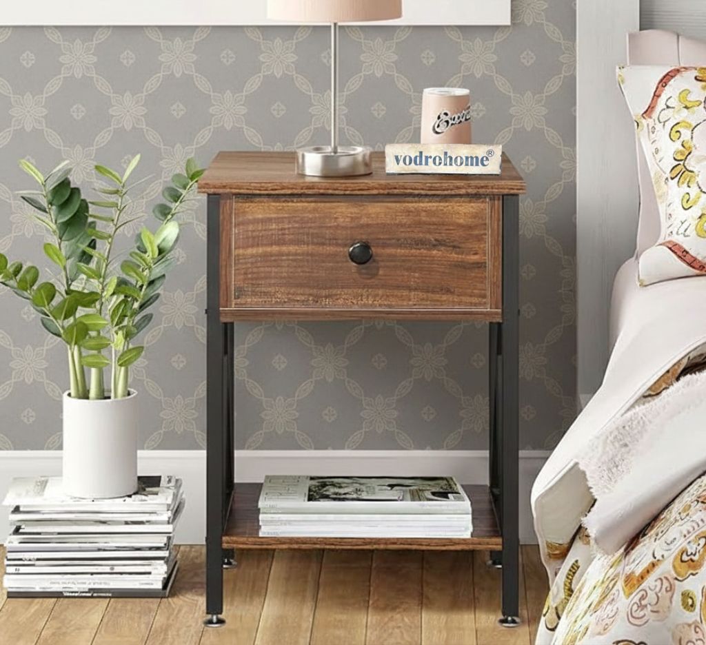 Vodrohome Solid wood bedside table one drawers and shelf night stand end table 40x30x55 cm  S#022