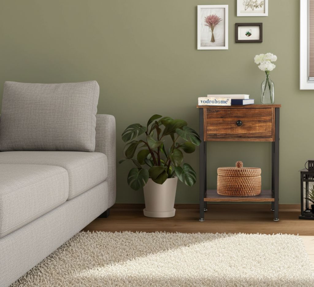 Vodrohome Solid wood bedside table one drawers and shelf night stand end table 40x30x55 cm  S#022