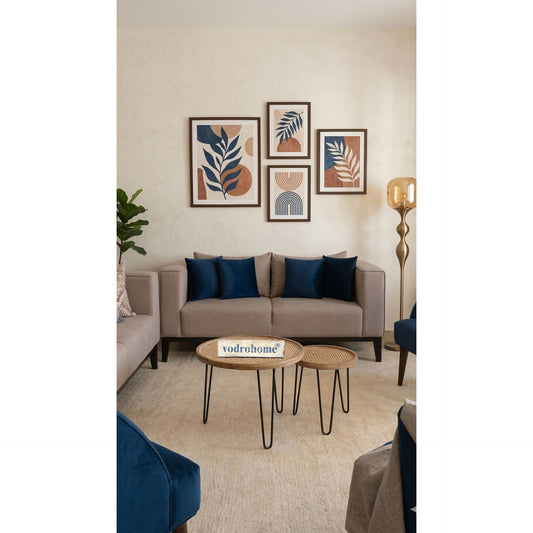 vodrohome cane solid wood coffee table - rattan round centre table with storage – nesting table for living rooms C#026