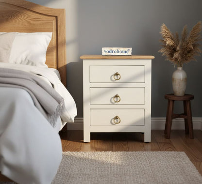Vodrohome Solid mango wood bedside table - three drawers night stand end table 45x35x50 cm  S#021