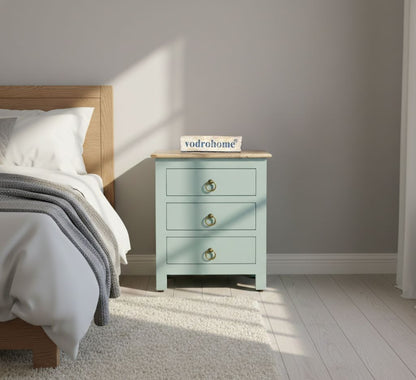 Vodrohome Solid mango wood bedside table - three drawers night stand end table 45x35x50 cm  S#021
