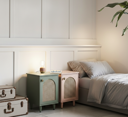 Vodrohome Mango wood rattan bedside table with Shelf – Hawamahal collection cane side table  38x37x56 cm S#002