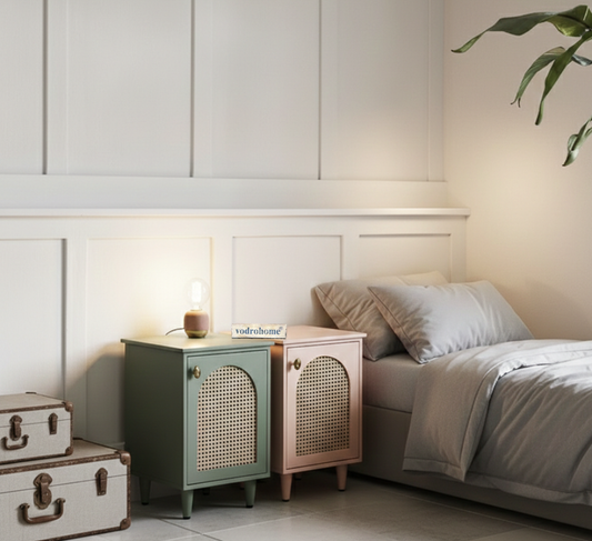 Vodrohome Mango wood rattan bedside table with Shelf – Hawamahal collection cane side table  38x37x56 cm S#002