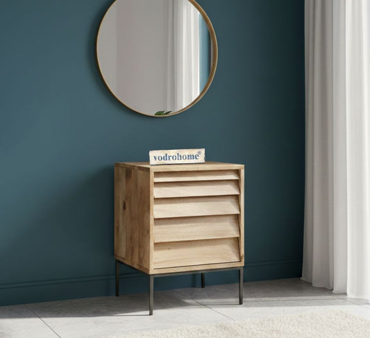 Vodrohome solid mango wood dazbog bedside table with two drawers – classic design night stand with iron base 40x40x60 cm S#017