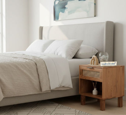 Vodrohome Acacia wood bedside table with 1 drawers and an open compartment  –modern style night stand 45x40x55 cm  S#052