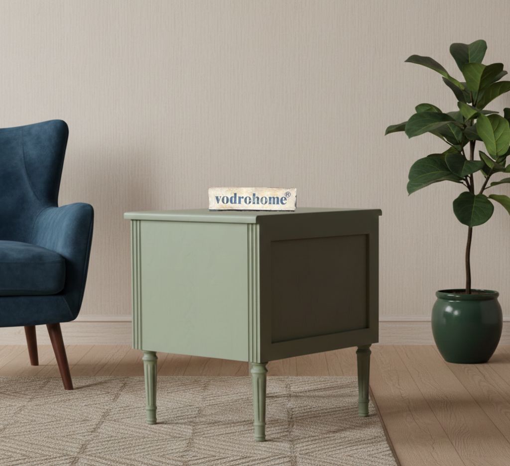 Vodrohome solid wood rattan night stand table sage green - two drawers bed side table night stand 48x41x51 cm  S#034