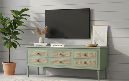 vodrohome SUMMER GARDEN TV UNIT with 1 flip up door and 5 drawers - tv consol table – Tv Cabinet Entertainment unit 128 x 41 x 51 TV#025