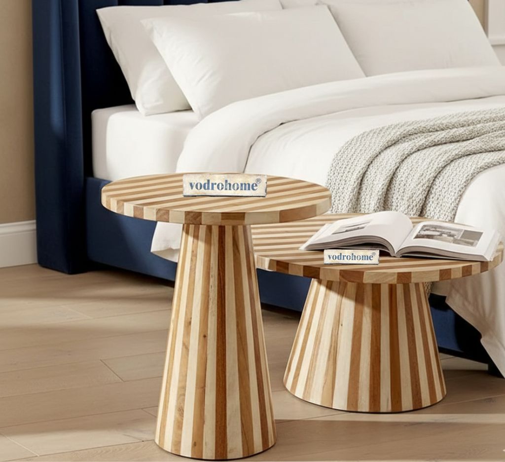vodrohome solid sheesham wood dual tone side table - premium designer round end table for home and office table – natural wooden night stand S#058