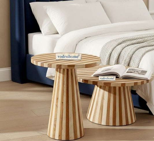 vodrohome solid sheesham wood dual tone side table - premium designer round end table for home and office table – natural wooden night stand S#058