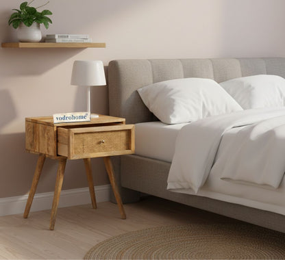 Vodrohome rattan cane side table with drawers – bohemian solid mango wood cane iron sofa side end table – cane end table for living S#051