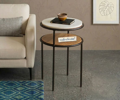 Vodrohome marble top side table - mango wood side table marble top – end table – sofa set iron end table classic S#044