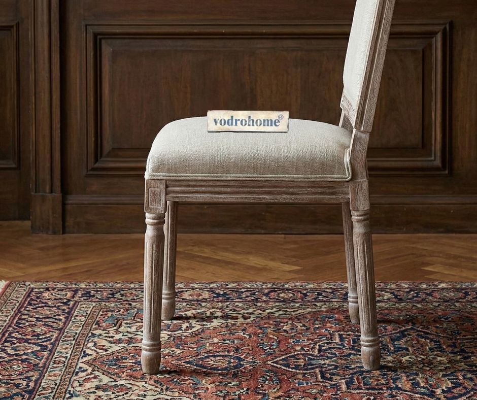 vodrohome Vintage style French chair – solid mango wood upholstered dining chair with comfortable Back Rest 19.75W×21.75D×40.5H inches CH#008
