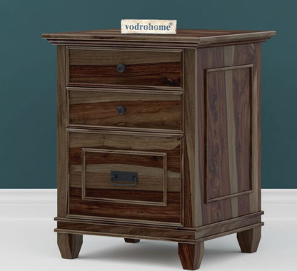 vodrohome Solid sheeham wood night stand table modern - three drawers bed side table 51x41x61 cm  S#032