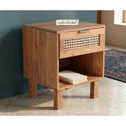 Vodrohome Acacia wood bedside table with 1 drawers and an open compartment  –modern style night stand 45x40x55 cm  S#052